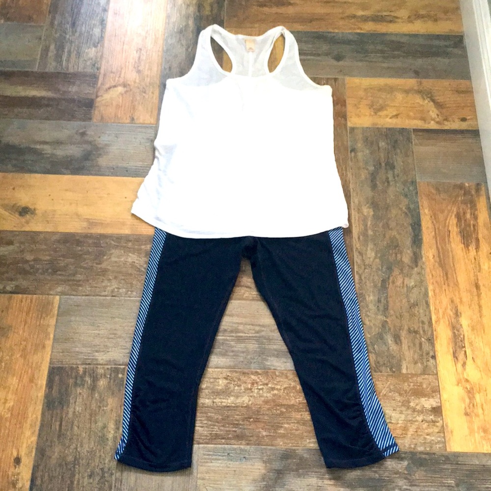 Navy blue & white workout pant & white Merona tank